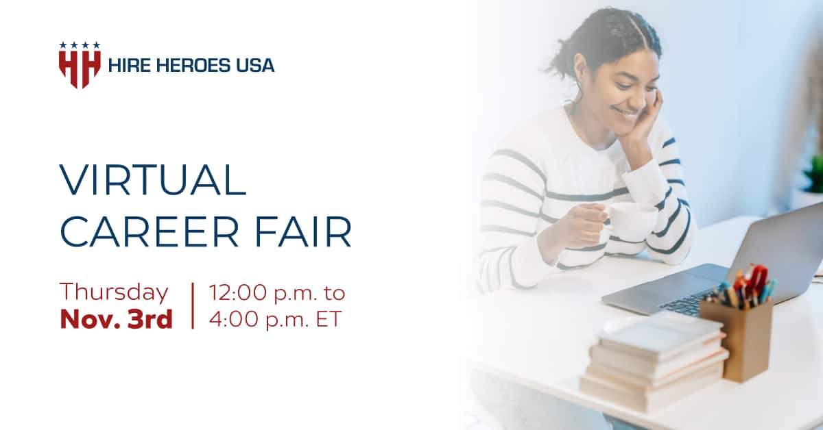 virtual career fair poster with image of a woman sitting at a computer