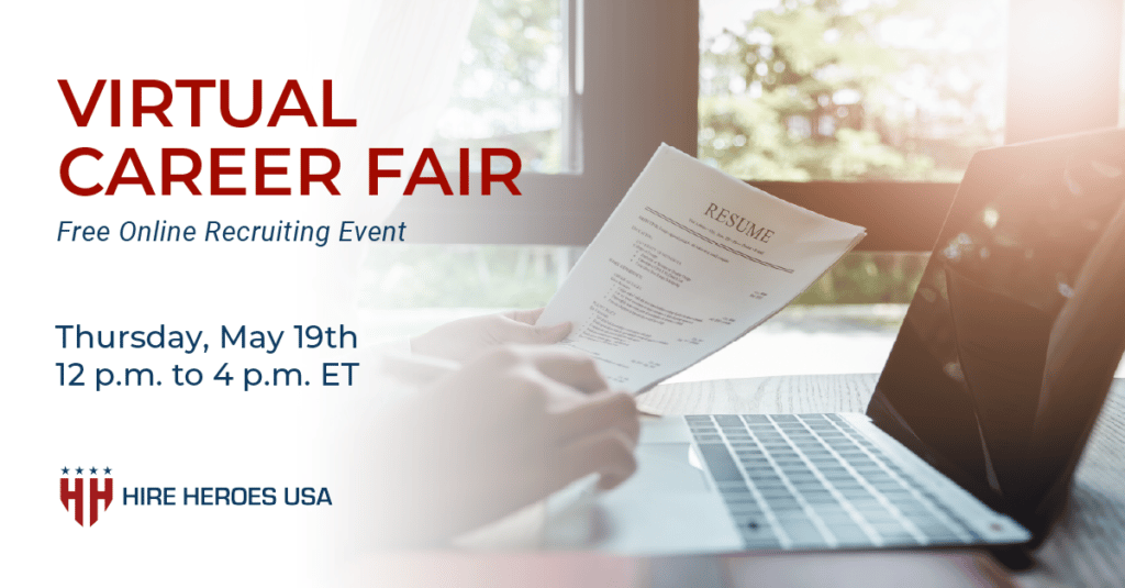virtual career fair graphic with image of a resume and laptop