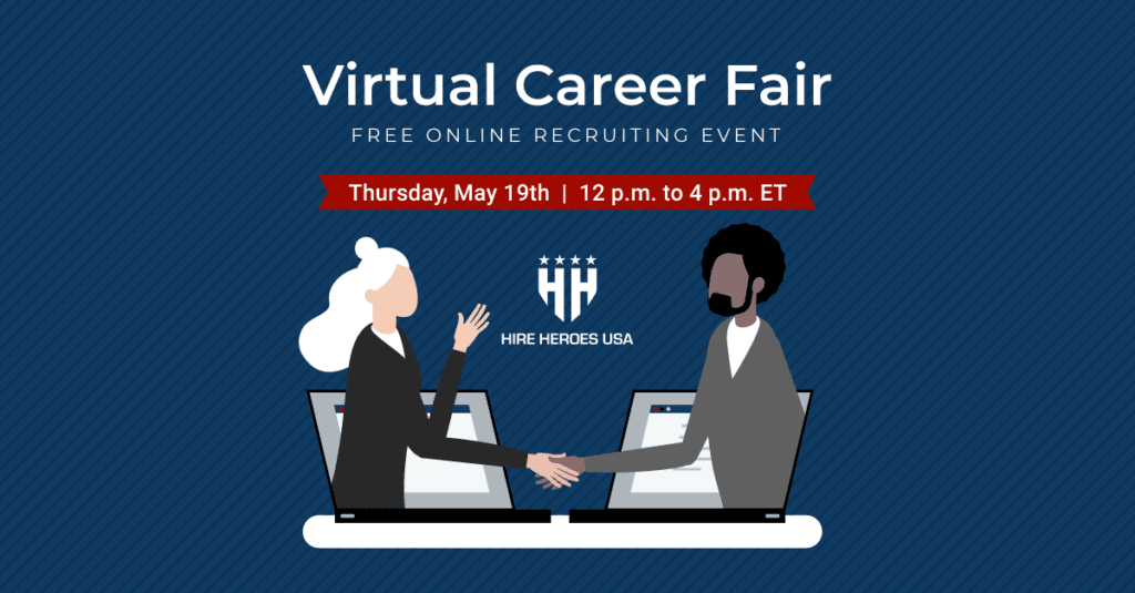 graphic about hire heroes virtual career fair on thursday may 19th