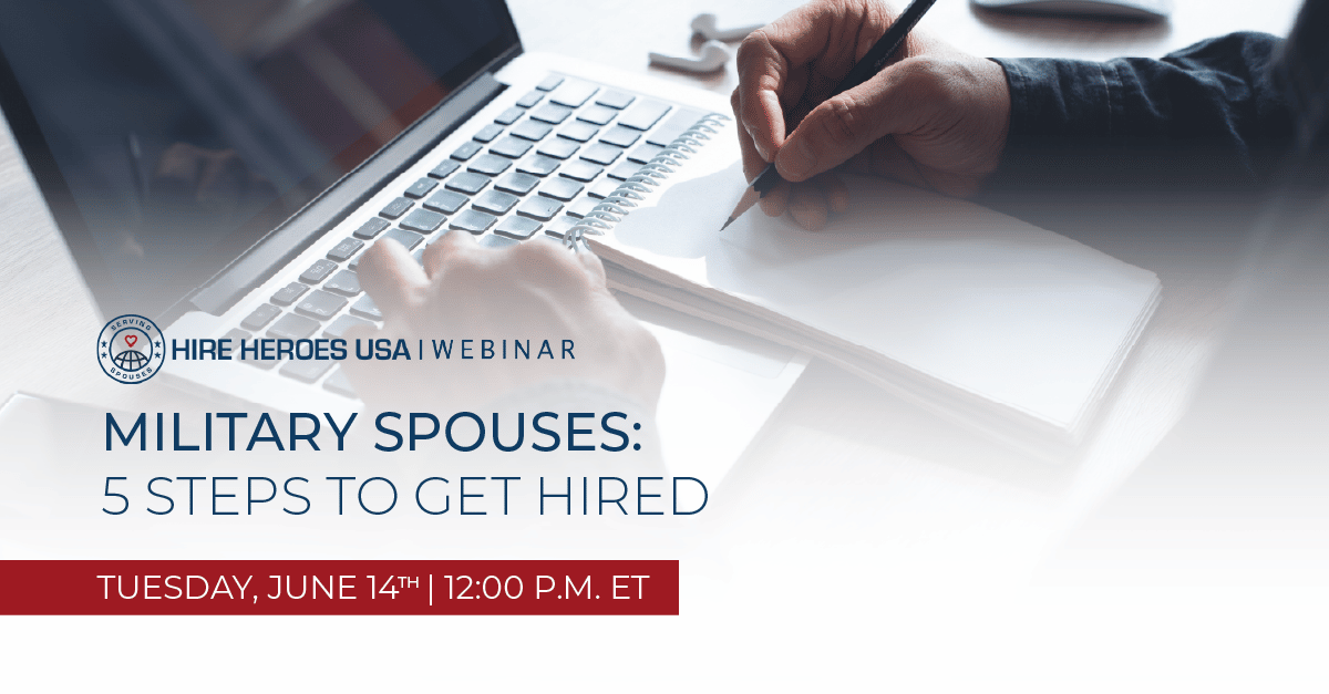 poster foe the 5 steps to get hired for military spouses