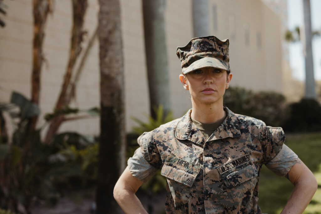 Service member representing support for veterans and military spouses