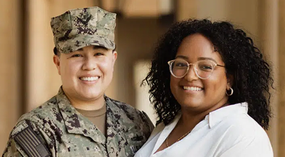 Service member and military spouse representing career support for job seekers