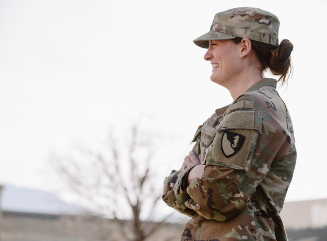 Confident female military veteran